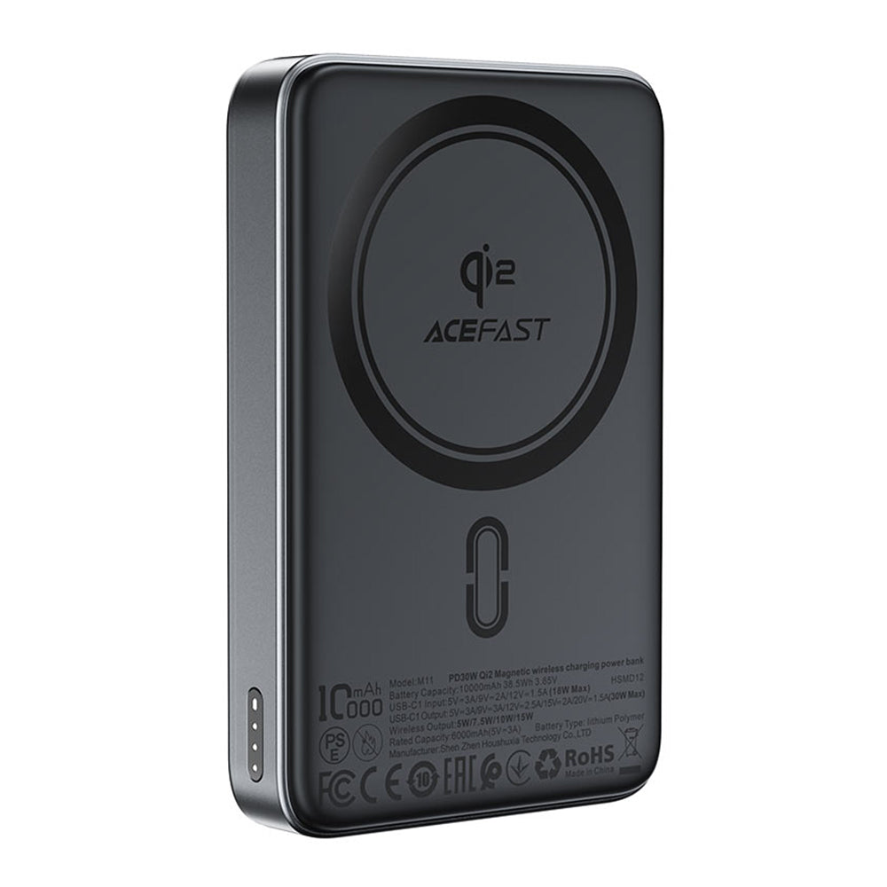 Външна батерия Wireless Acefast M11, 10000mAh, 30W, PD + FQI, 1 x QI - 1 x USB-C, Черна