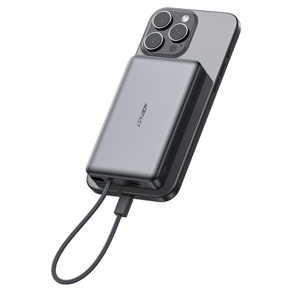 Външна безжична батерия Acefast M18, 10000mAh, 22.5W, PD + FQI, 1 x QI - 2 x USB-C, Черна