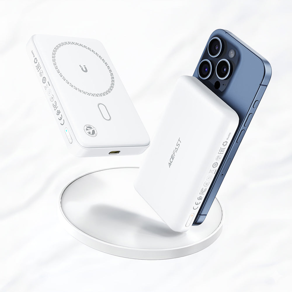 Външна батерия Wireless Acefast M26, 10000mAh, 20W, PD + FQI, 1 x QI - 1 x USB-C, Бяла