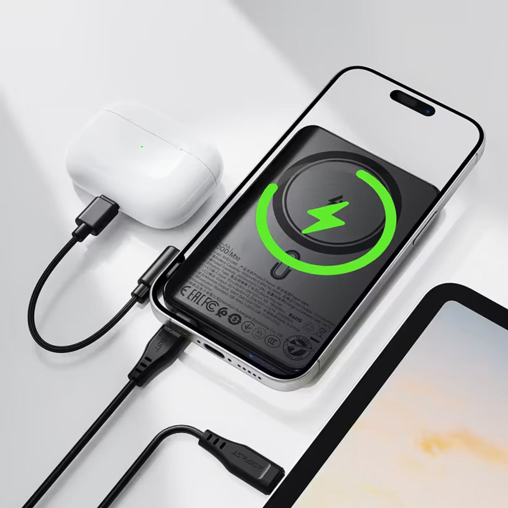Външна батерия Wireless Acefast M30, 5000mAh, 20W, PD + FQI, 1 x QI - 2 x USB-C, Черна