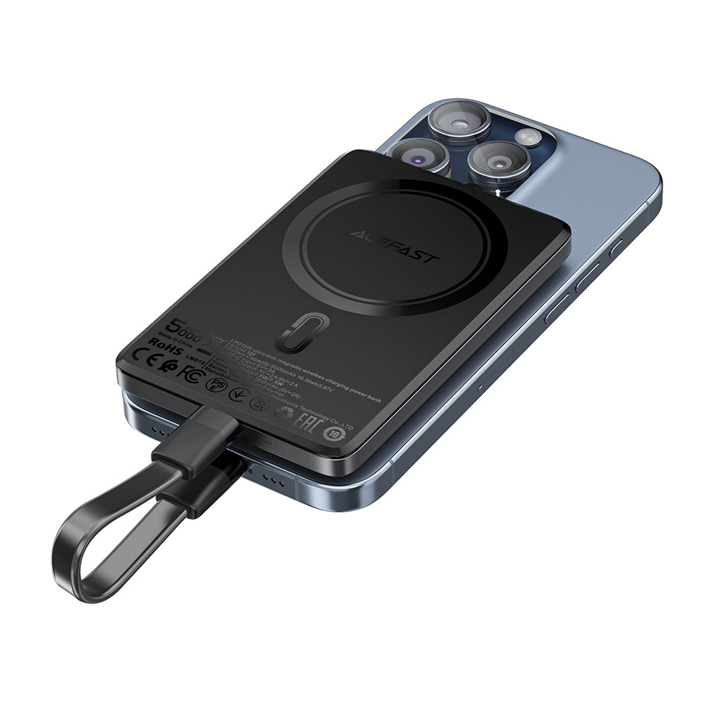 Външна батерия Wireless Acefast M8, 5000mAh, 18W, PD + FQI, 1 x QI - 1 x USB-C, Черна