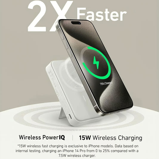 Безжична външна батерия Anker MagGo, 10000mAh, 27W, PD + FQI, 1 x QI - 1 x USB-C, бяла A1654G21