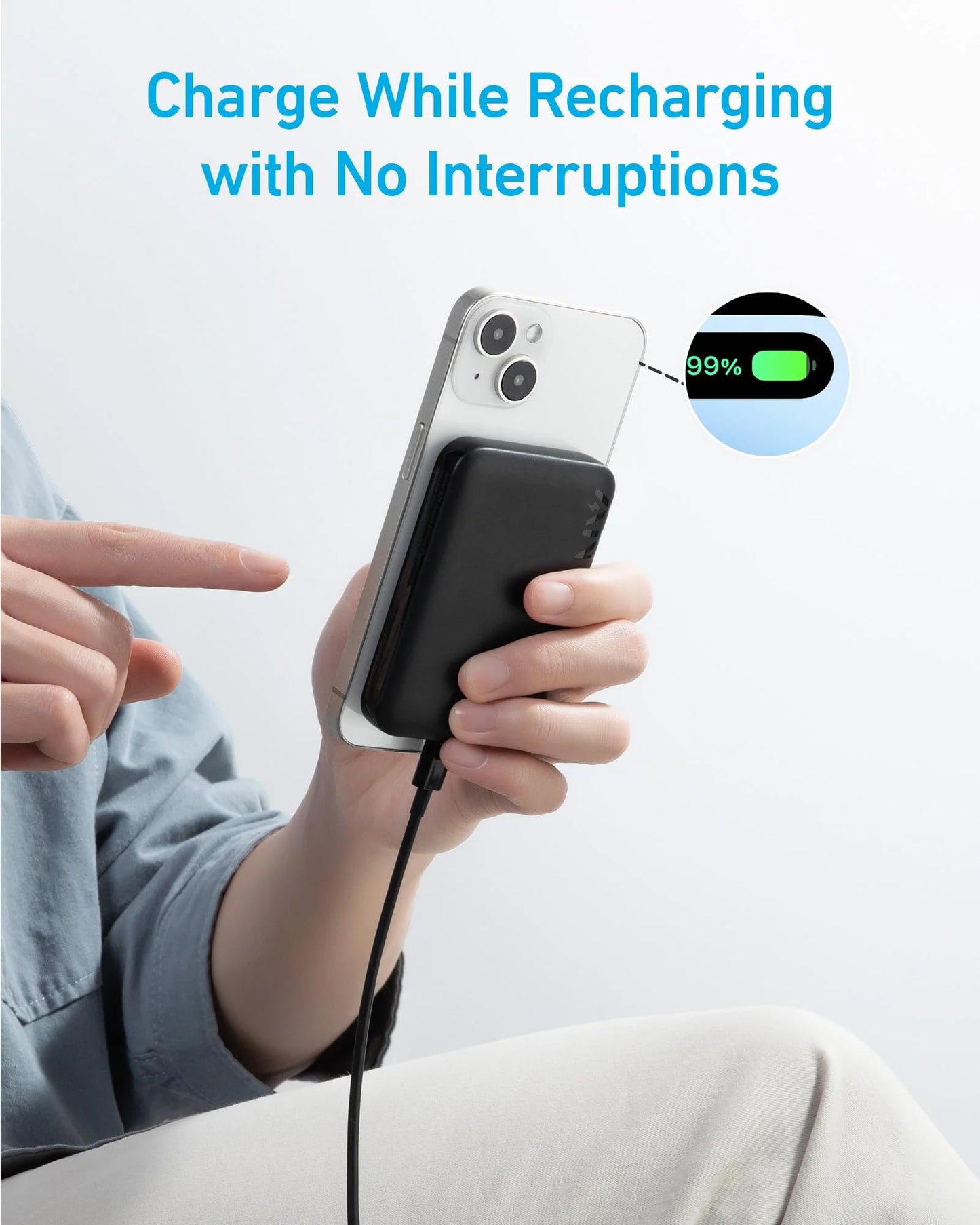 Безжична външна батерия Anker 321 MagGo, 5000 mAh, 7,5 W, 1 x IQ, черна A1616G11