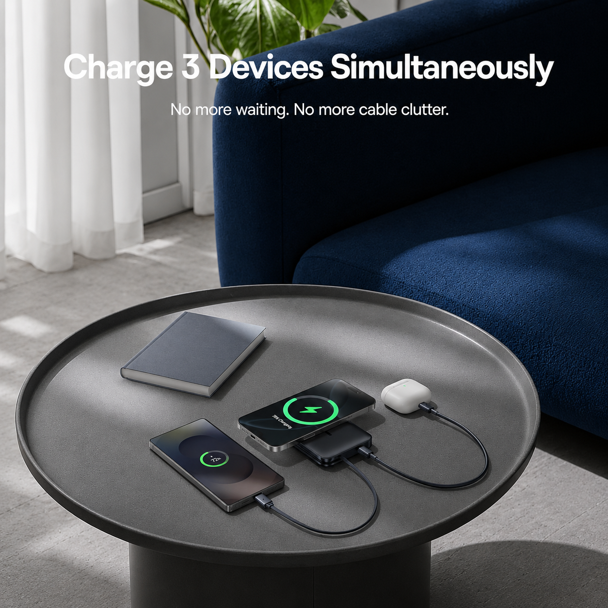 Безжичен външен акумулатор Baseus PicoGo AM61, 10000mAh, 45W, PD + FQI, 1 x QI - 2 x USB-C, Черен E0028V00