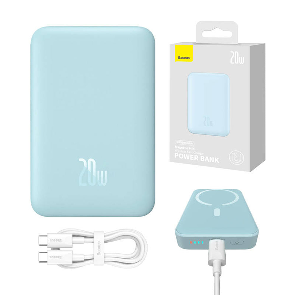 Външна батерия Wireless Baseus Magnetic Mini, 10000mAh, 20W, PD + FQI, 1 x QI - 1 x USB-C, Синя PPCX110103