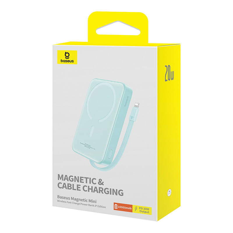 Външна батерия Wireless Baseus Magnetic Mini, 10000mAh, 20W, PD + FQI, 1 x Lightning - 1 x QI - 1 x USB-C, Зелен P10022109333-00