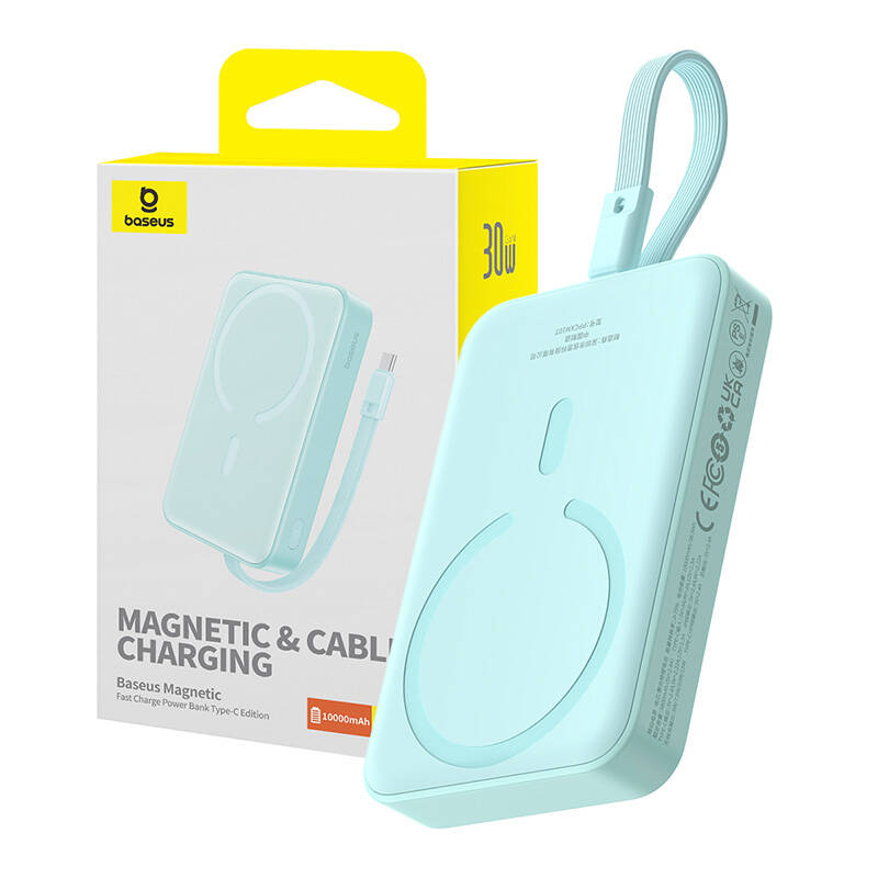 Външна батерия Wireless Baseus Magnetic Mini, 10000mAh, 30W, PD + FQI, 1 x Lightning - 1 x QI - 1 x USB-C, Синя P1002210B333-00