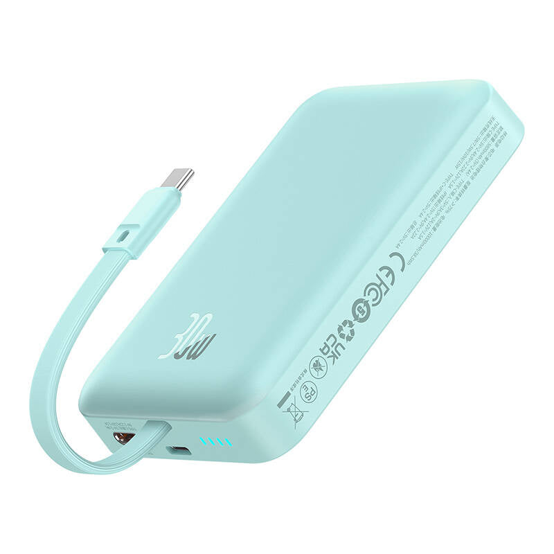 Външна батерия Wireless Baseus Magnetic Mini, 10000mAh, 30W, PD + FQI, 1 x Lightning - 1 x QI - 1 x USB-C, Синя P1002210B333-00