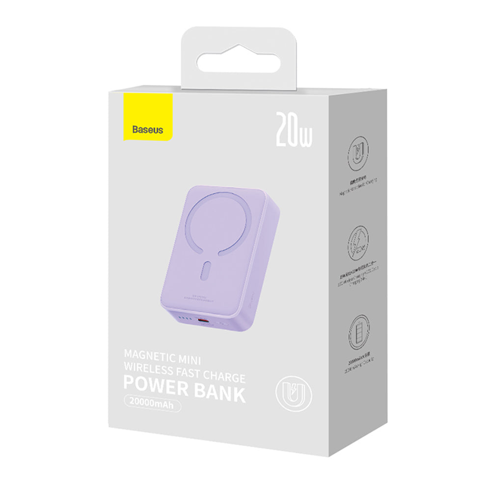 Външна батерия Wireless Baseus Magnetic Mini, 20000mAh, 20W, PD + FQI, 1 x QI - 1 x USB-C, Лилав PPCX150005