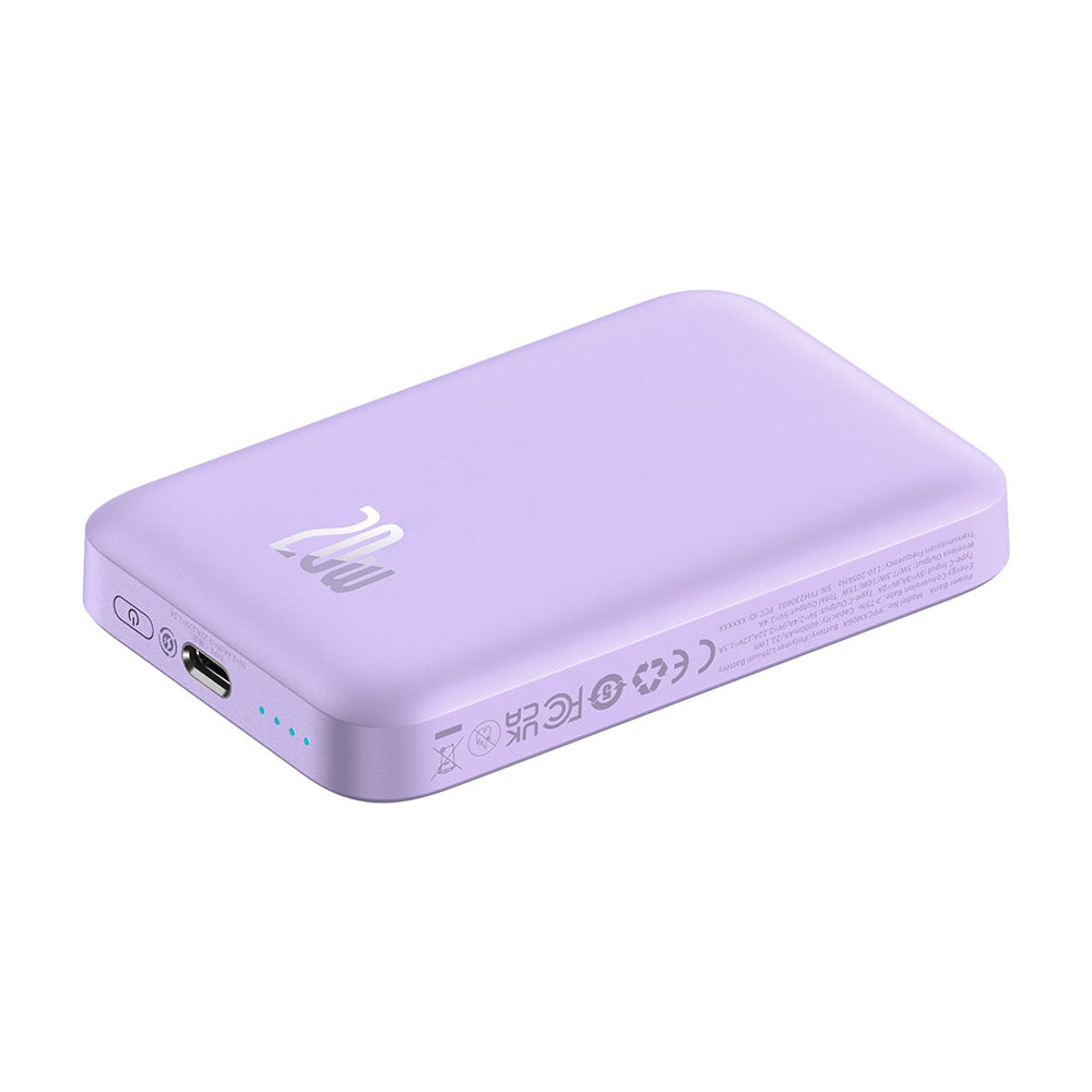 Външна батерия Wireless Baseus Mini Air, 6000mAh, 20W, PD + FQI, 1 x QI - 1 x USB-C, Лилав P10059002513-00