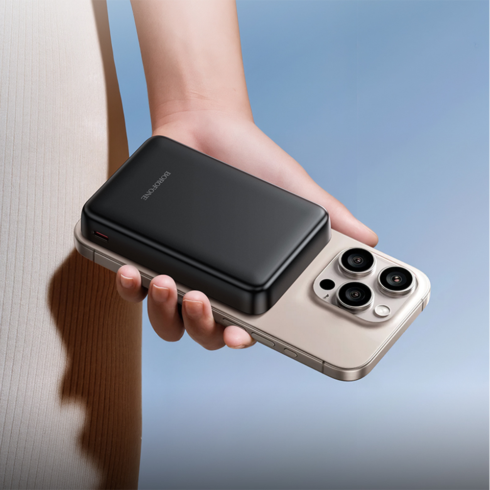 Външна батерия Wireless Borofone BJ82A Dawn, 10000mAh, 22.5W, QC + PD + FQI, 1 x QI - 1 x USB-A - 1 x USB-C, Черна