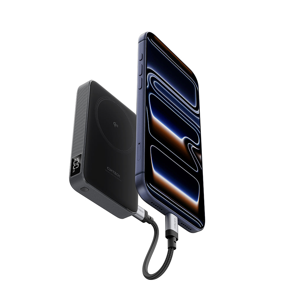 Безжична външна батерия Cuktech WPB100, 10000mAh, 30W, PD + FQI, 1 x QI - 1 x USB-C, Сив CUWPB100GLBK