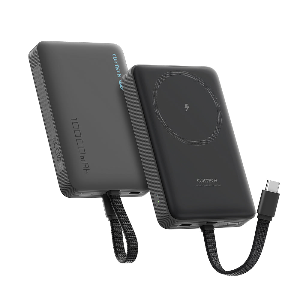 Безжична външна батерия Cuktech WPB100L, 10000mAh, 22.5W, PD + FQI, 1 x QI - 2 x USB-C, Черна CKWPB100LGLBK