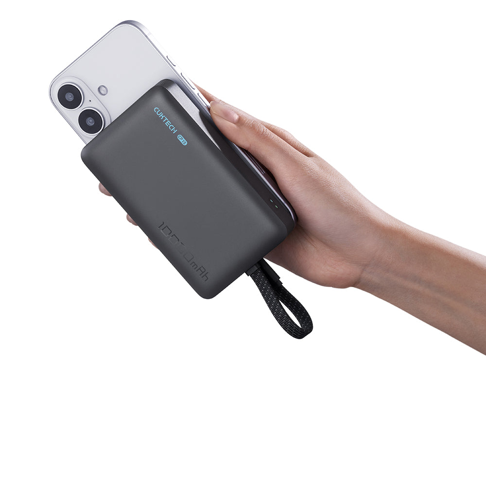 Безжична външна батерия Cuktech WPB100L, 10000mAh, 22.5W, PD + FQI, 1 x QI - 2 x USB-C, Черна CKWPB100LGLBK