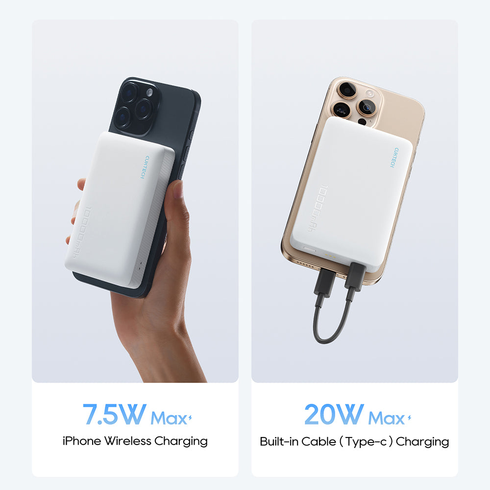 Безжична външна батерия Cuktech WPB100N, 10000mAh, 20W, PD + FQI, 1 x QI - 1 x USB-C, бяла CKWPB100NGLGR