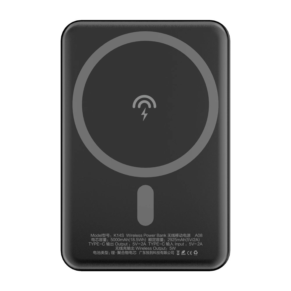 Външна батерия Wireless Dudao K14S, 5000mAh, 10W, PD + QI, 1 x QI - 1 x USB-C, Черна