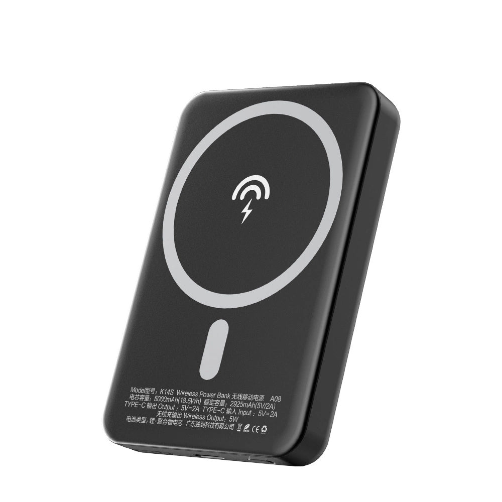 Външна батерия Wireless Dudao K14S, 5000mAh, 10W, PD + QI, 1 x QI - 1 x USB-C, Черна