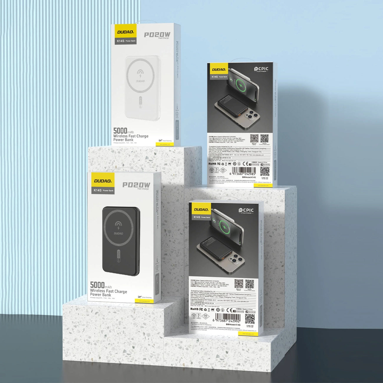 Външна батерия Wireless Dudao K14S, 5000mAh, 10W, PD + QI, 1 x QI - 1 x USB-C, Черна