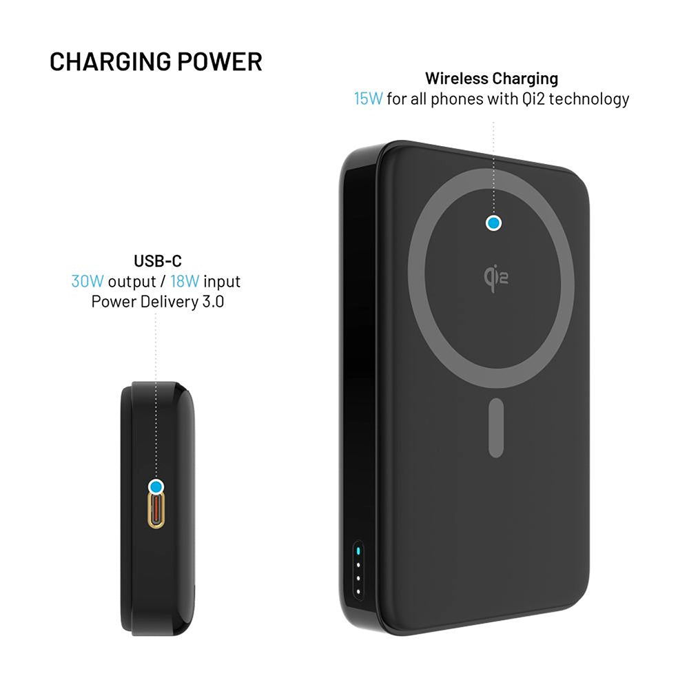 Външна батерия Wireless Fixed MagZen 10 Pro, 10000mAh, 30W, PD + FQI, 1 x QI - 1 x USB-C, Черна