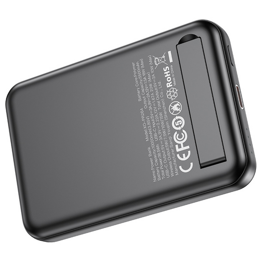 Безжична външна батерия XO Design PR264, 10000mAh, 20W, PD + FQI, 1 x QI - 1 x USB-C, Черна, Презапечатана