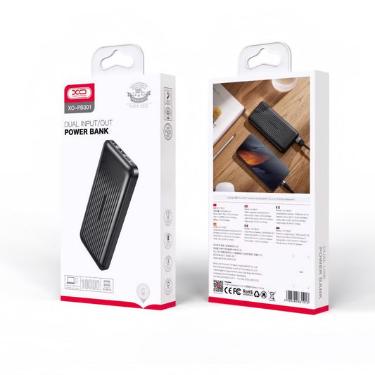 Външна батерия XO Design PB301, 10000mAh, 10W, 2 x USB-A, Черна
