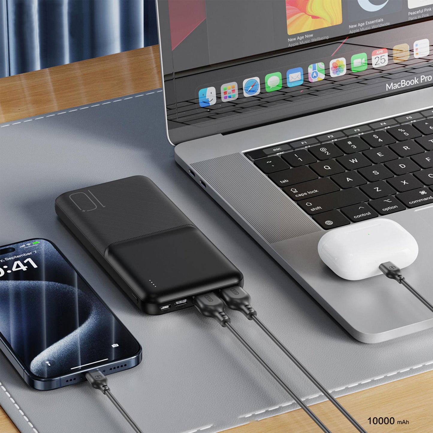 Външна батерия XO Design PR251, 10000mAh, 10W, 2 x USB-A, Черна