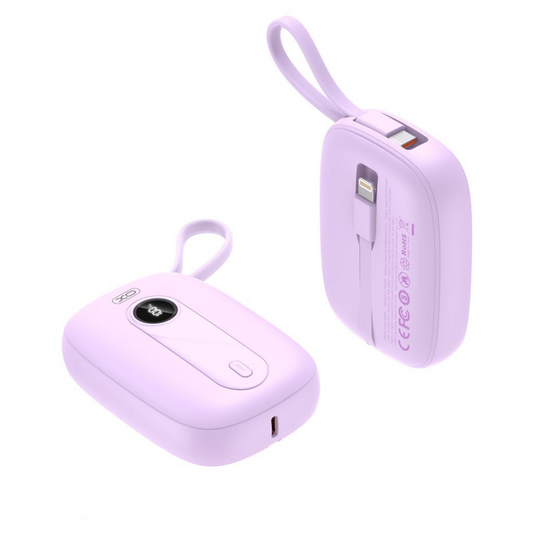 Външна батерия XO Design PR246, 10000mAh, 22.5W, PD, 1 x Lightning - 2 x USB-C, Лилав