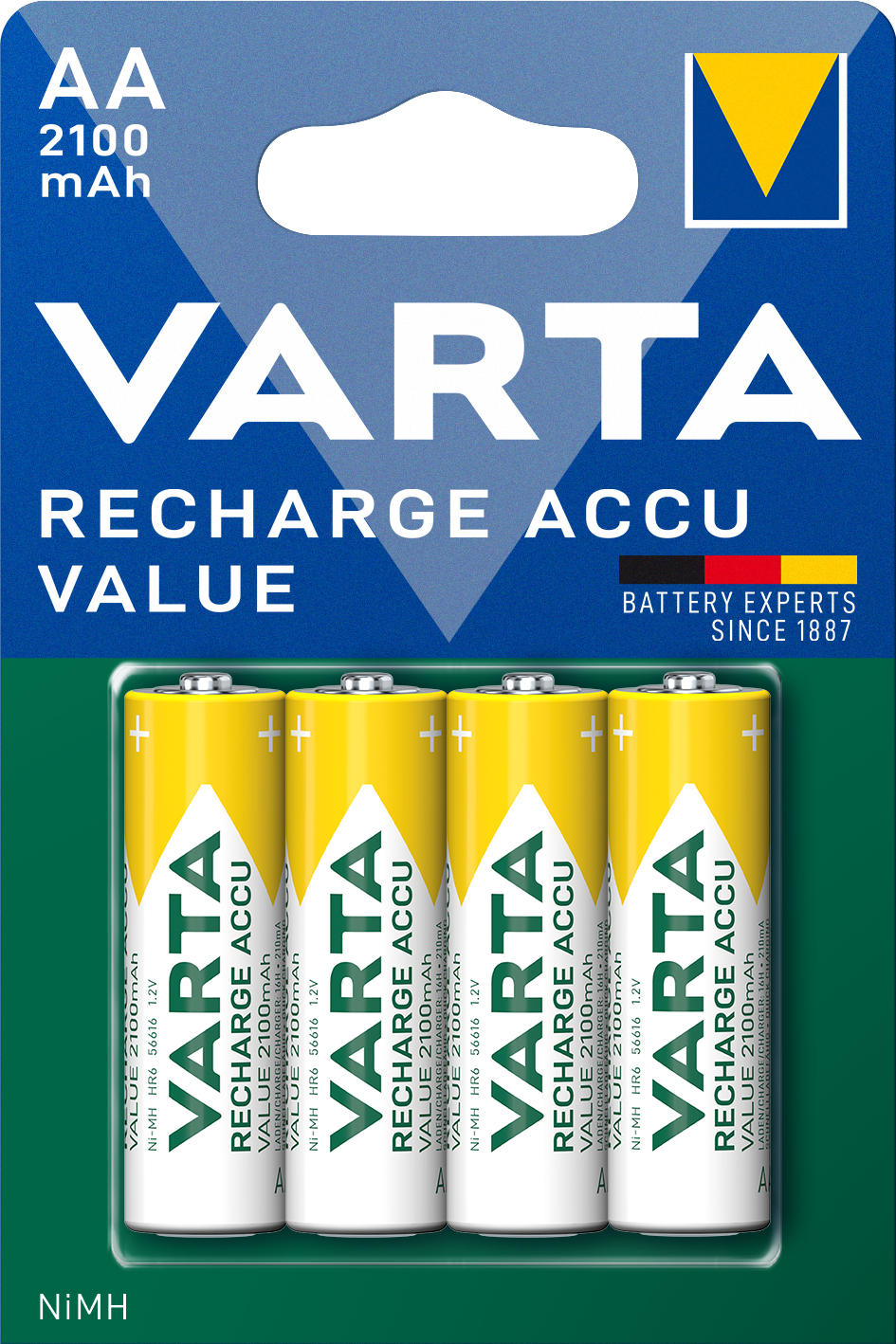 Презареждаща се батерия Varta Professional, AA / LR6, 2100mAh, Комплект 4 броя
