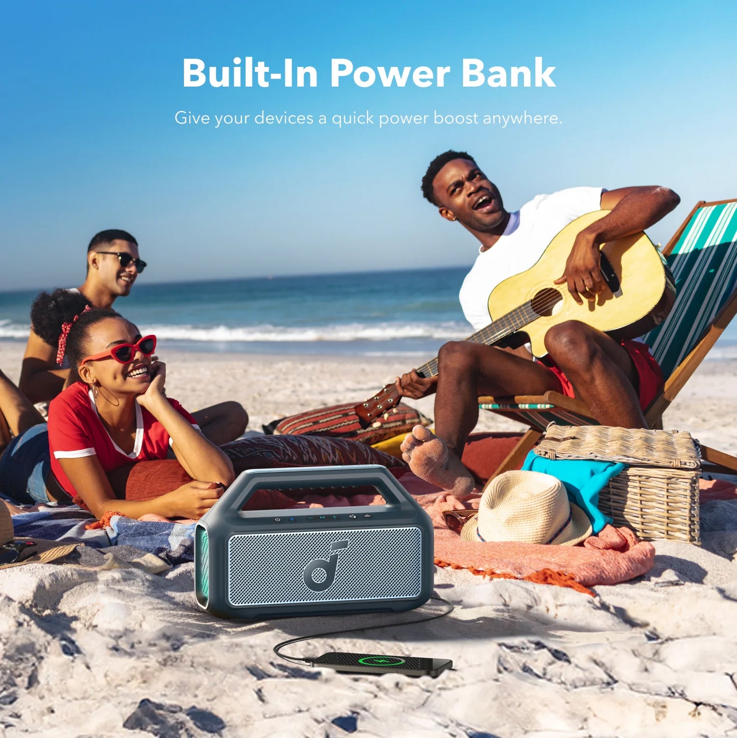 Портативна Bluetooth колонка Anker SoundCore Boom 2, 80W, TWS, RGB, Водоустойчива, Синя A3138031