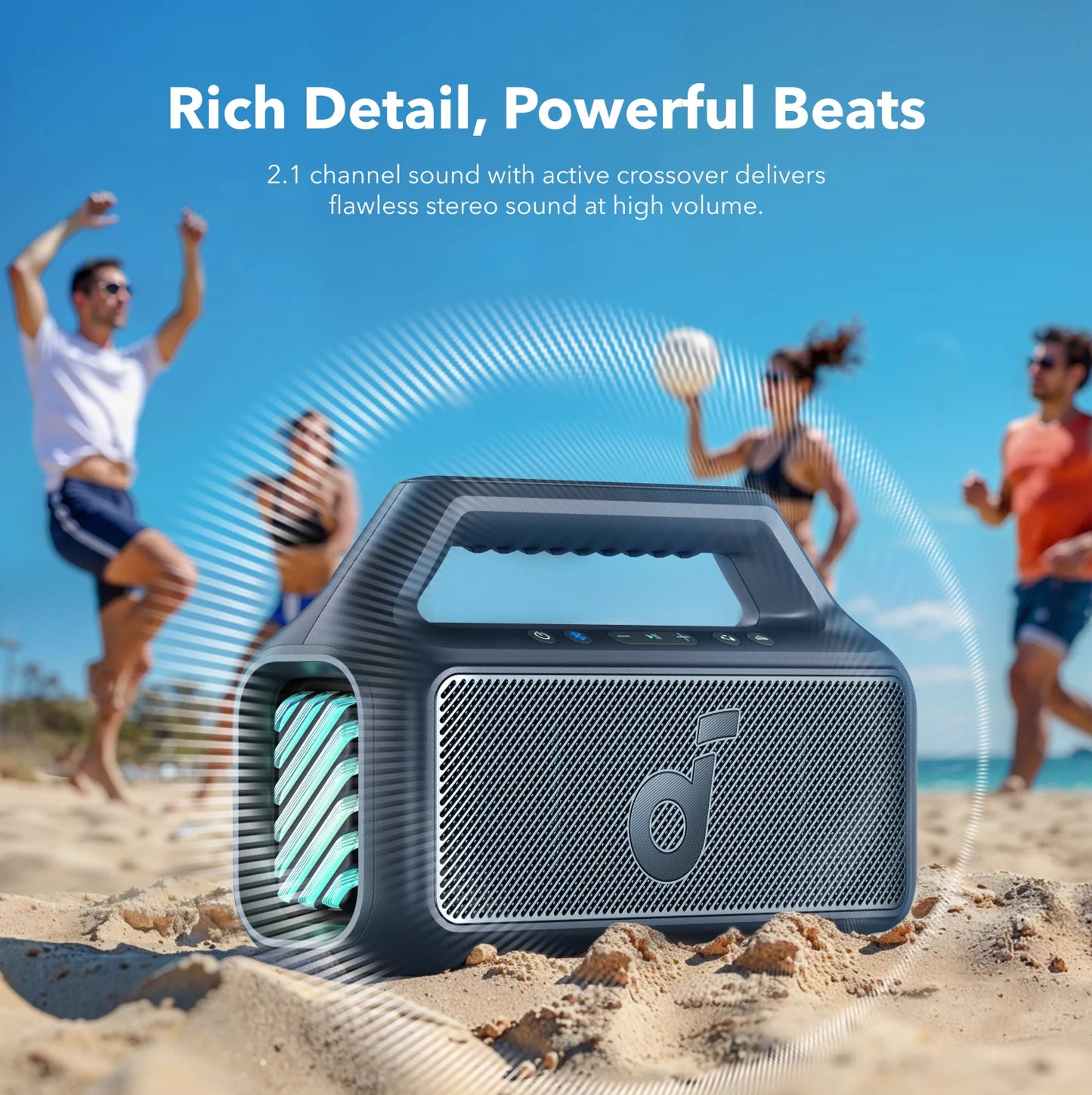 Портативна Bluetooth колонка Anker SoundCore Boom 2, 80W, TWS, RGB, Водоустойчива, Синя A3138031