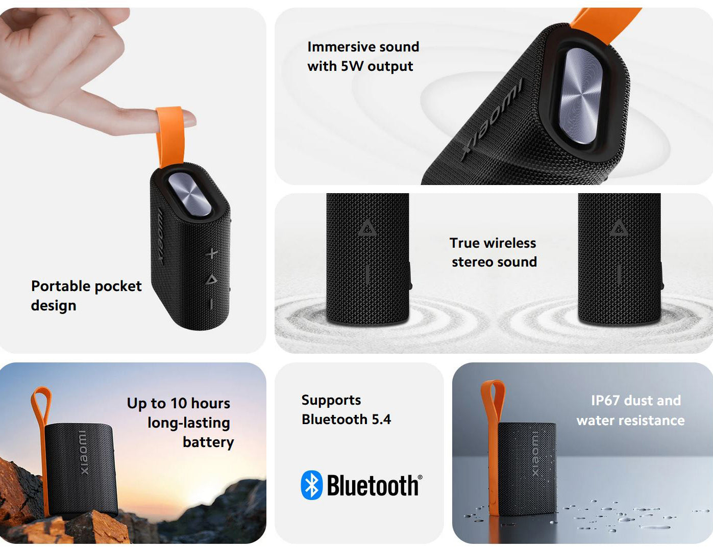 Преносима Bluetooth колонка Xiaomi Sound Pocket, 5W, водоустойчива, черна QBH4269GL