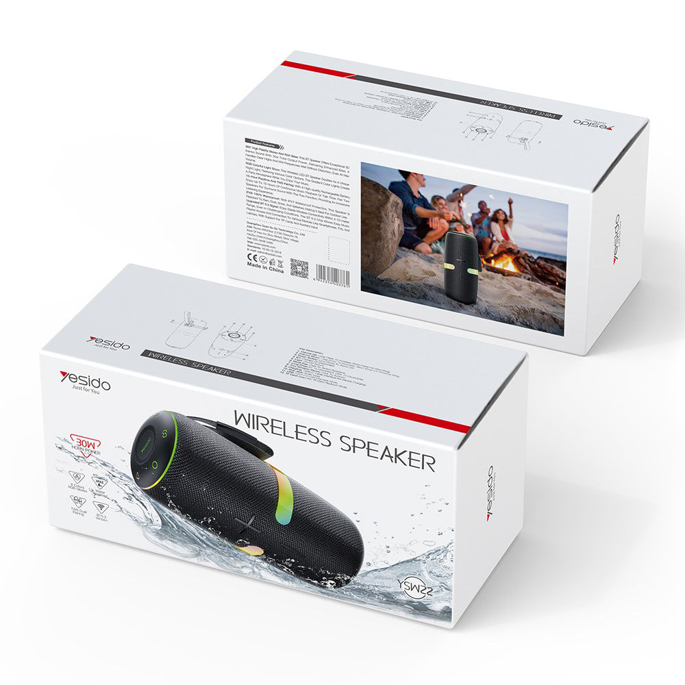 Портативна Bluetooth колонка Yesido YSW22, 30W, RGB, Водоустойчива, Черна