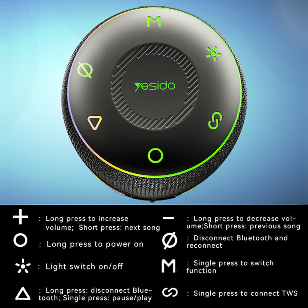 Портативна Bluetooth колонка Yesido YSW22, 30W, RGB, Водоустойчива, Черна