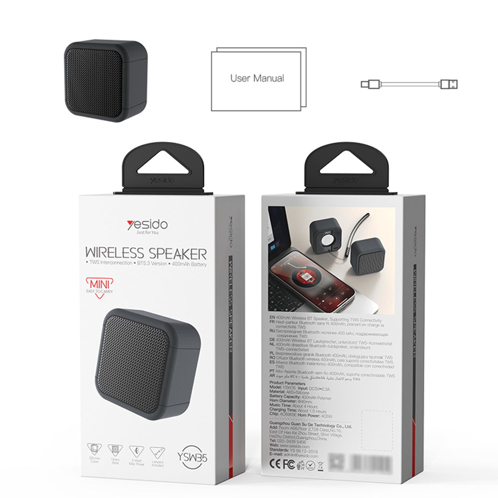 Портативна Bluetooth колонка Yesido YSW35, 5W, TWS, Водоустойчива, Черна