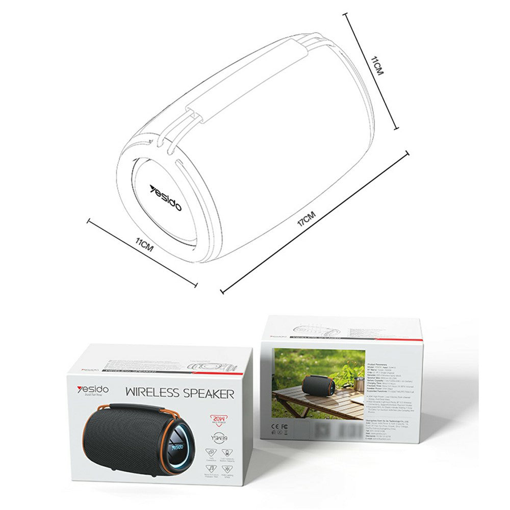 Портативна Bluetooth колонка Yesido YSW39, 20W, TWS, RGB, Черна