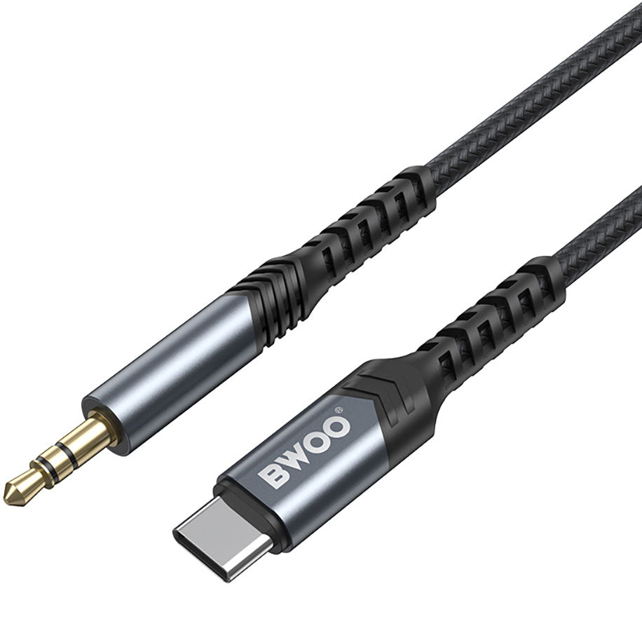Аудио кабел USB-C - 3.5mm BWOO BO-AUX066, 1.2m, Черен