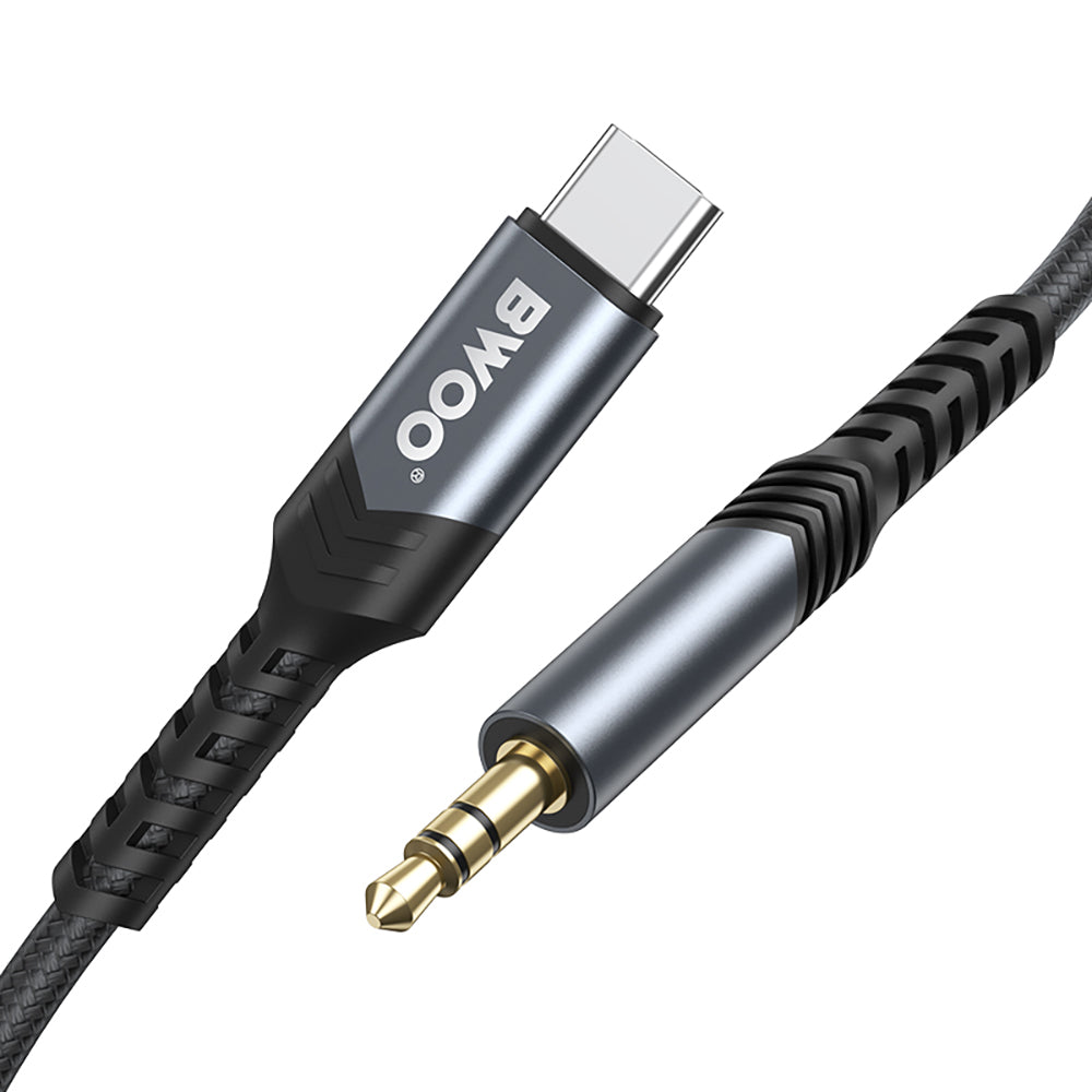 Аудио кабел USB-C - 3.5mm BWOO BO-AUX066, 1.2m, Черен