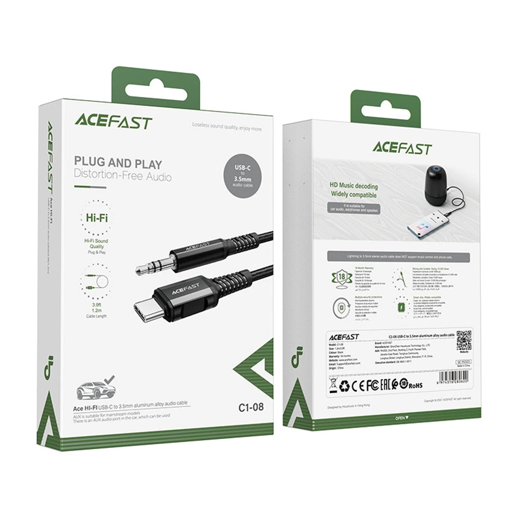 Аудио кабел USB-C - 3.5mm Acefast C1-08, 1.2m, Черен