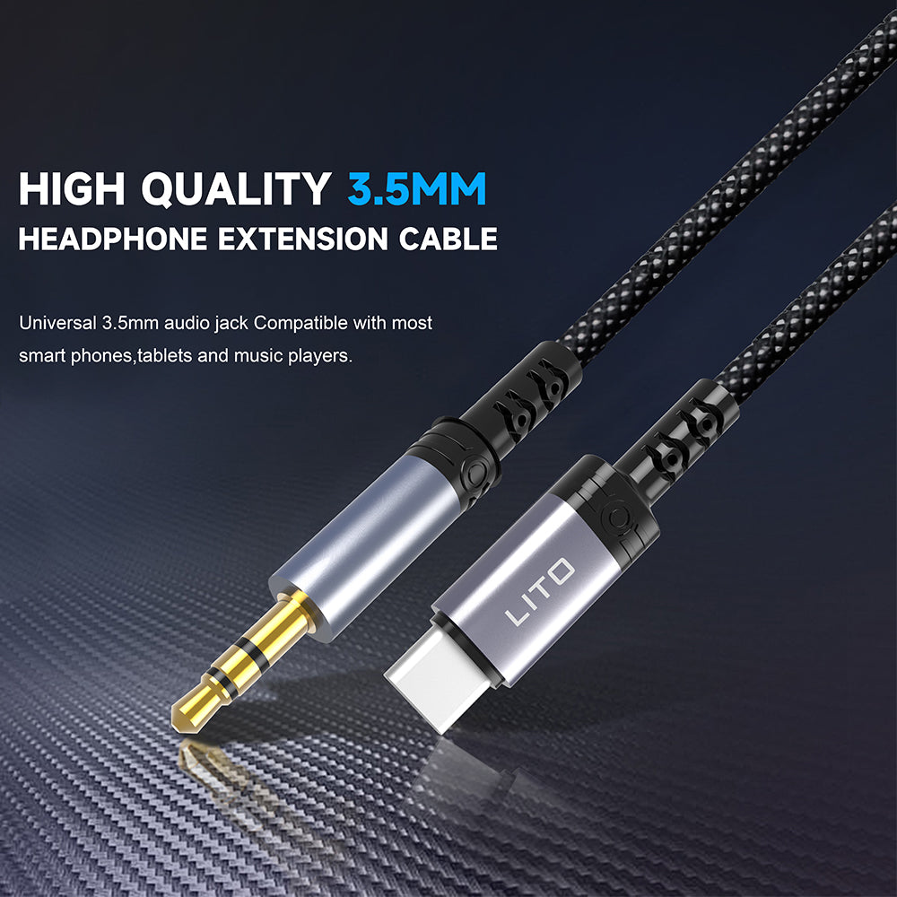 Аудио кабел USB-C - 3.5mm Lito LA01T, 1m, Черен
