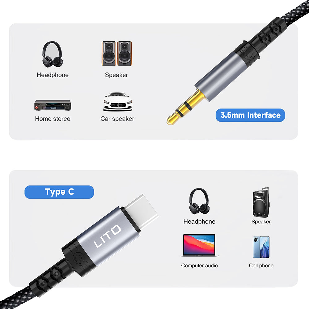 Аудио кабел USB-C - 3.5mm Lito LA01T, 1m, Черен