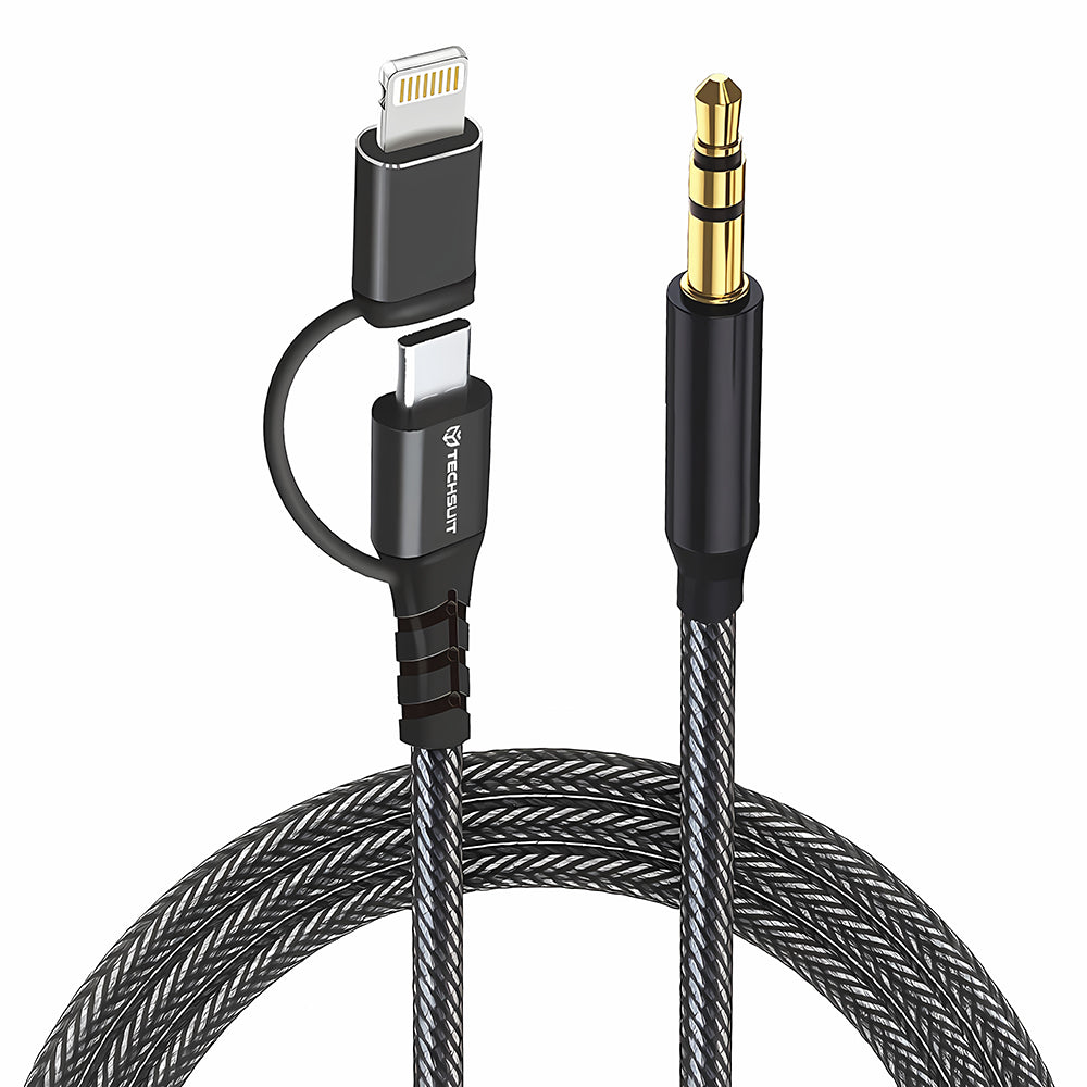 Аудио кабел USB-C / Lightning - 3.5mm Techsuit AC15 EchoSnap, 1m, Черен