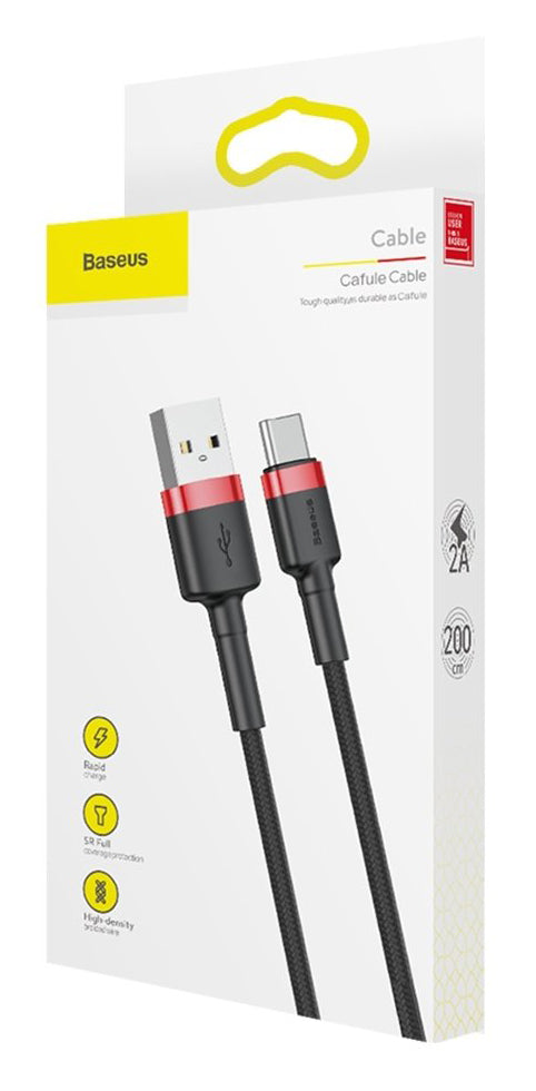 Кабел за пренос на данни и зареждане USB-A - USB-C Baseus Cafule, 18W, 2 m, черен CATKLF-C91