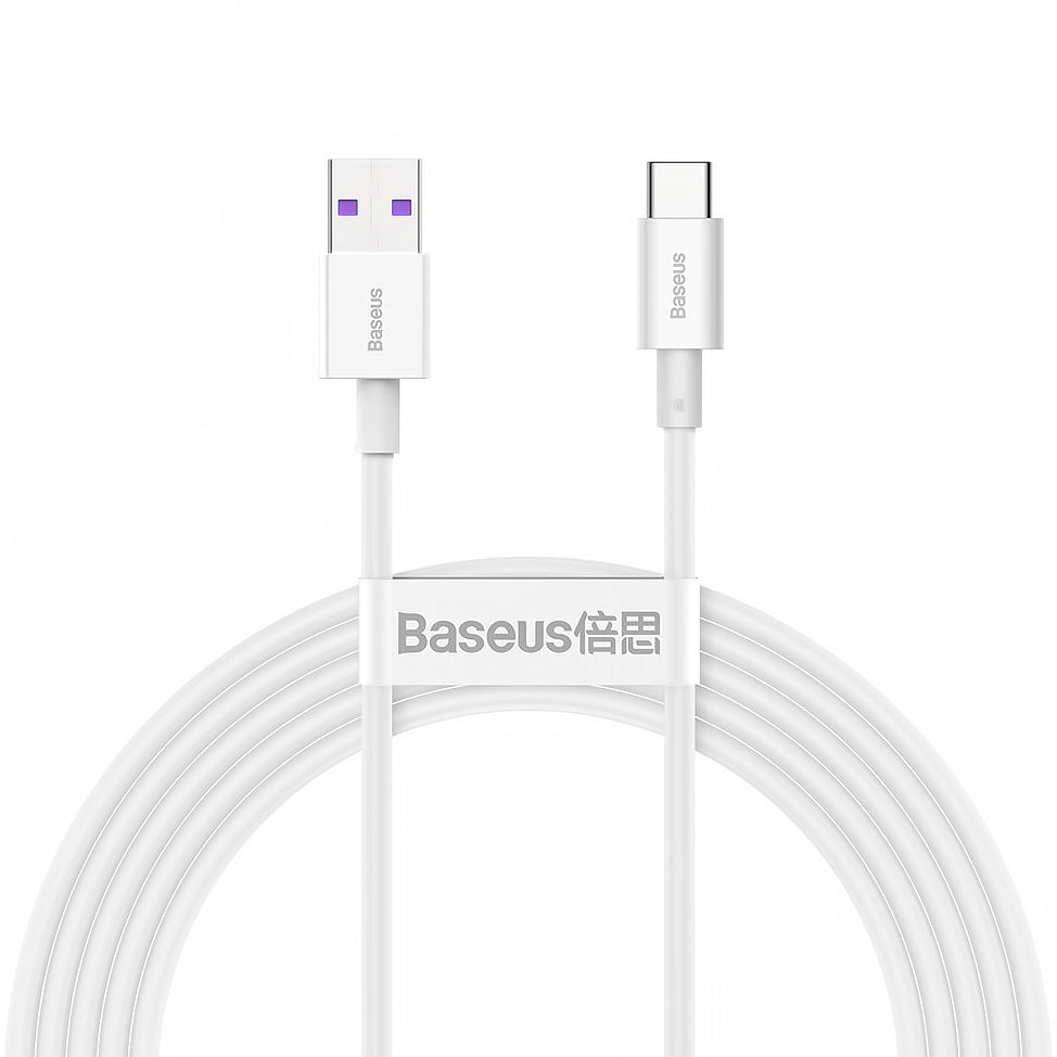 Кабел за данни и зареждане USB-A - USB-C Baseus Superior Series, 66W, 2м, бял CATYS-A02