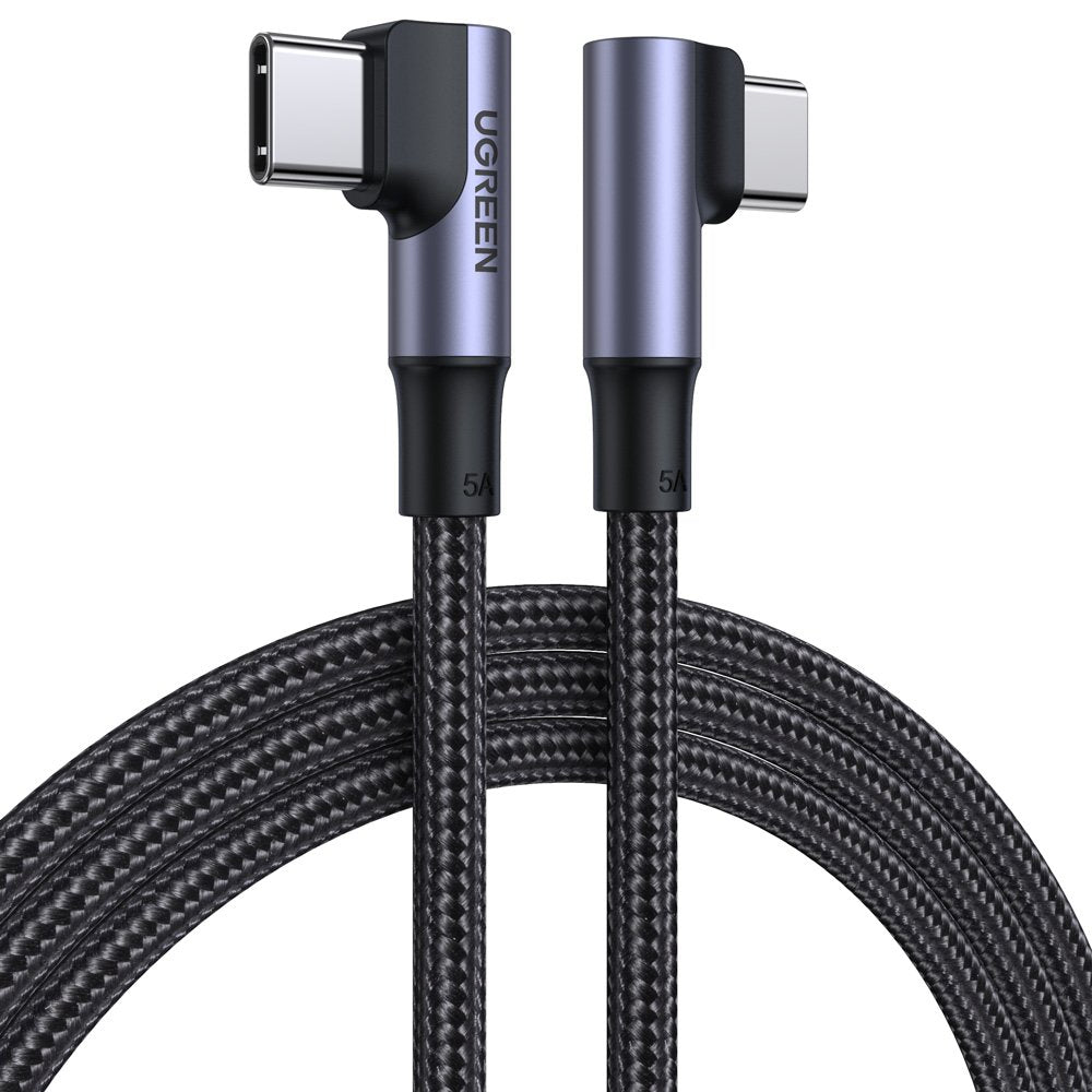USB-C кабел за данни и зареждане - USB-C UGREEN US335 ъглов, 100W, 1m, черен