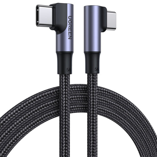 USB-C кабел за данни и зареждане - USB-C UGREEN US335 ъглов, 100W, 1m, черен