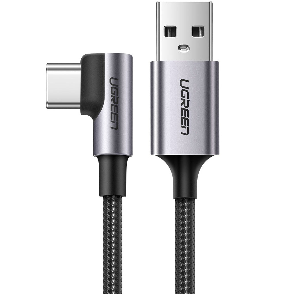 Кабел за данни и зареждане USB-A - USB-C UGREEN US284 Angled, 18W, 3m, Сив