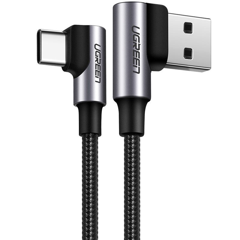 Кабел за данни и зареждане USB-A - USB-C UGREEN US176 Angled, 18W, 2m, Черен