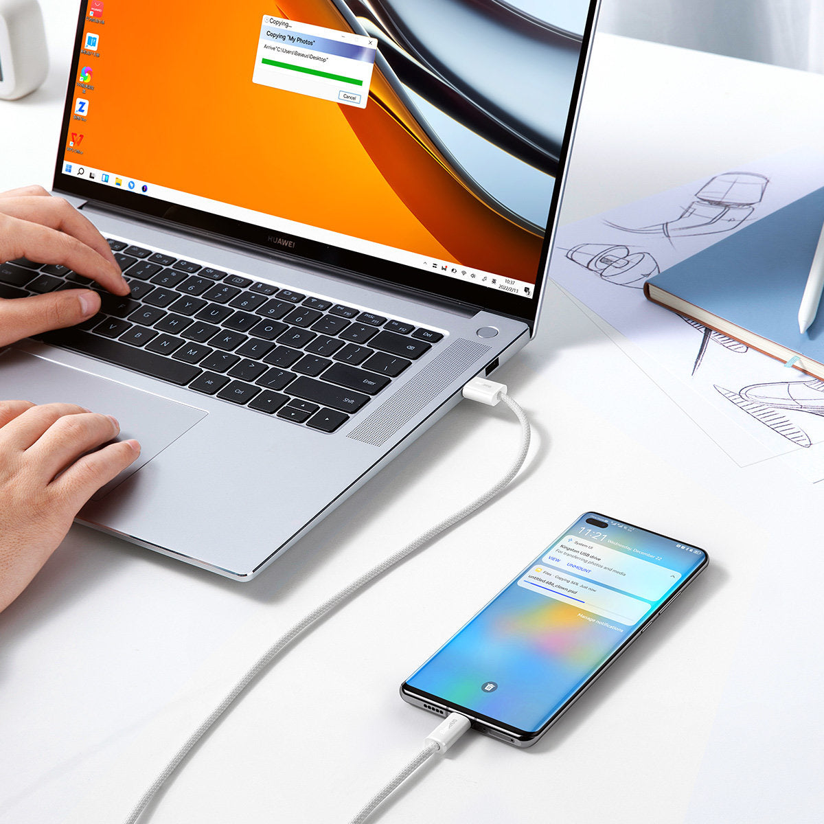 Кабел за данни и зареждане USB-A - USB-C Baseus Dynamic Series, 100W, 1m, Бял CALD000602