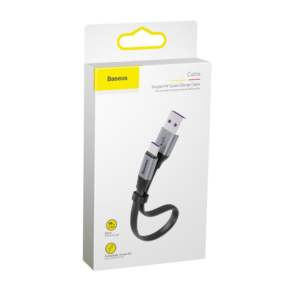 Кабел за данни и зареждане USB-A - USB-C Baseus Simple, 40W, 0.23m, Сив CATMBJ-BG1