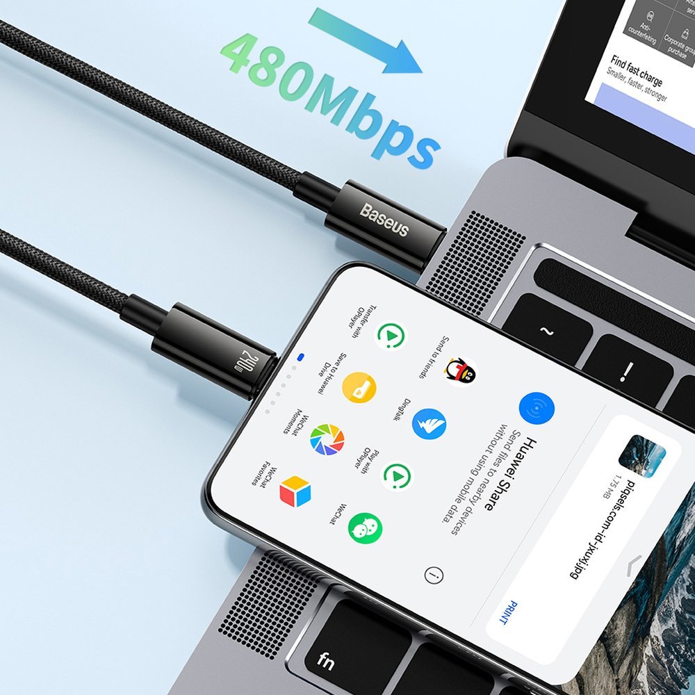 USB-C кабел за данни и зареждане - USB-C Baseus Tungsten Gold, 240W, 2 m, черен CAWJ04010101